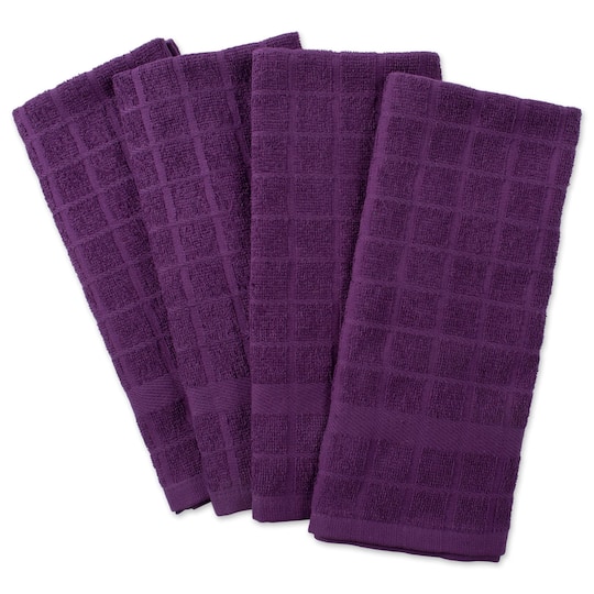 DII® Windowpane Terry Dish Towels, 4ct. in Eggplant | 16" x 26" | Michaels®